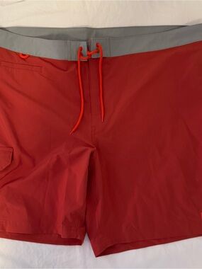 Duluth‎ Trading Co Red Swim Board Shorts with Gray Waistband
